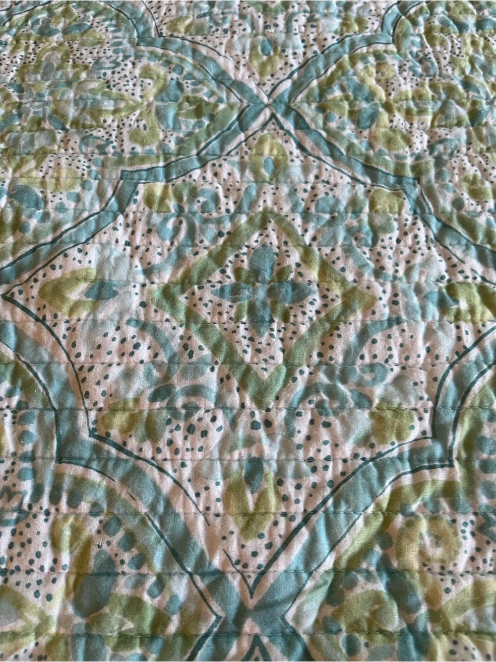 Tahari Home Lomon Kaze Quilt Comforter Blue Tones w/ Geometric Floral 88
